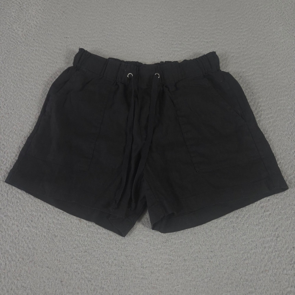 Kut from the Kloth Shorts Womens S Black Katana Linen Drawstring Patch Pockets